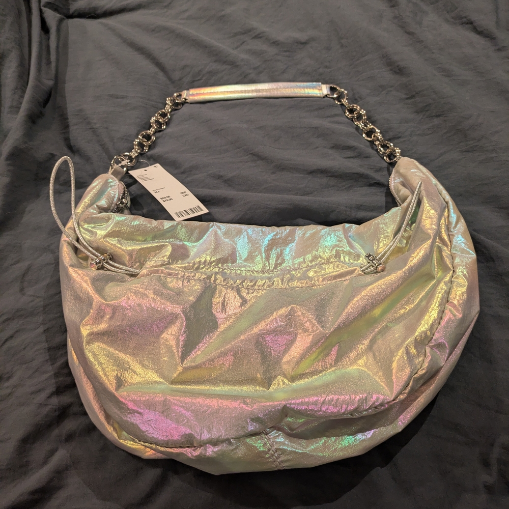 Iridescent Holographic Silver Chain Hobo Shoulder Bag